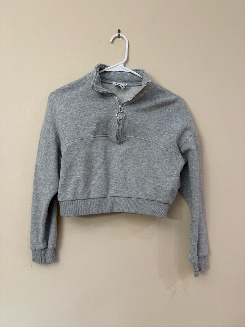 Princess Polly Gray Cropped Quarter-Zip Sweatshirt
